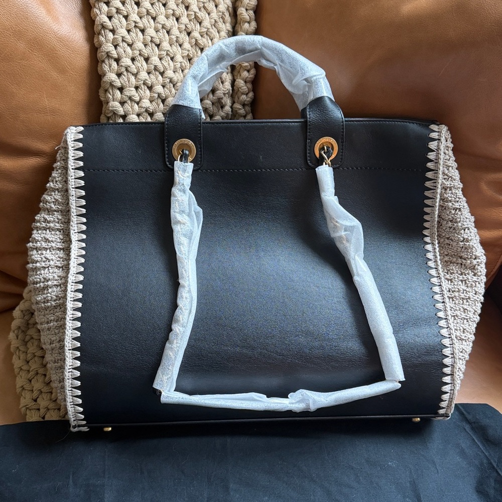 Rare Chanel Leather & Crochet Raffia Deauville Tote Bag NEW - Picture 5 of 12